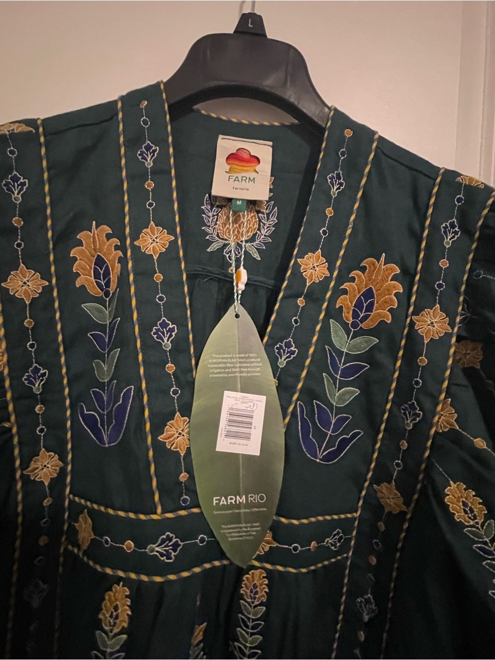 FARM Rio Green Pineapple Embroidered Euroflax™ Premium Linen Tunic Maxi Dress - Picture 5 of 8